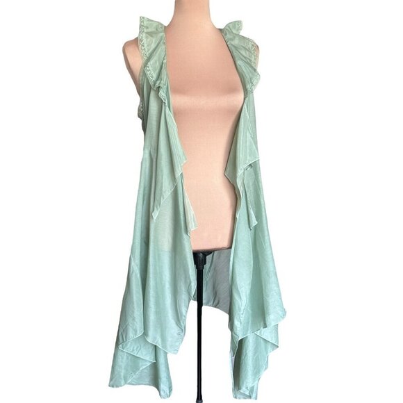 NWT SAGA Flowy Vest Duster Sz.S Mint Green Silk Lace Ruffles Fairy Romantic - Picture 2 of 16